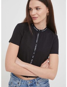 Košeľa Calvin Klein Jeans dámska,čierna farba,slim,J20J223093