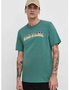 Bavlnené tričko Converse pánsky, zelená farba, s potlačou