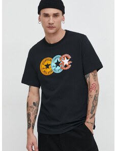 Bavlnené tričko Converse pánsky, čierna farba, s potlačou