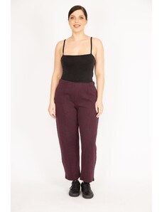Şans Women's Burgundy Plus Size Ironing Trace Grass Stitched Elastic Waist Side Pocket Trousers
