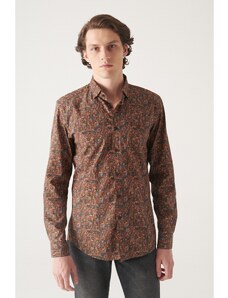 Avva Men's Orange Abstract Pattern 100% Cotton Slim Fit Slim Fit Shirt