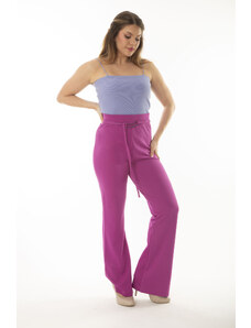 Şans Women's Plus Size Fujia Waist With Elastic Waist And Metal Buckle, Lace Detail, Wide Leg Trousers