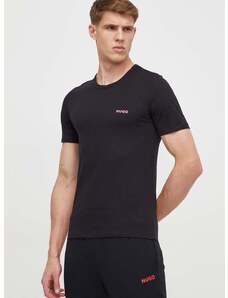 Bavlnené tričko HUGO 3 - pack 3-pak pánske, čierna farba, s potlačou, 50480088