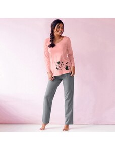 Blancheporte Pyžamo s potlačou mačky, súprava 2 ks broskyňová+svetlá tyrkysová 036