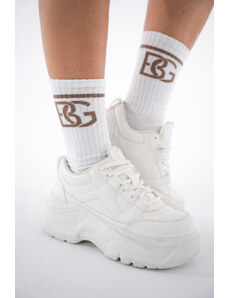 Brandenburg Unisex biele BG ponožky s béžovým nápisom B121597