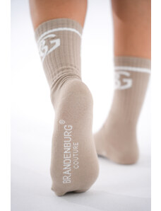 Brandenburg Unisex béžové BG ponožky s bielym nápisom B121600