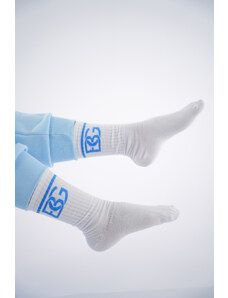 Brandenburg Unisex biele BG ponožky s modrým nápisom B121602