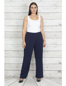 Şans Women's Plus Size Navy Blue Elastic Waist Sports Pants