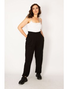 Şans Women's Plus Size Black Sport Trousers with Elastic Waist and Legs, and a comfortable cut with pockets