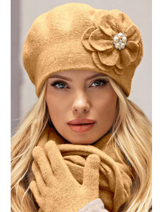 Kamea Medová luxusná elegantná dámska baretka na zimu s kvetom Kalia, Farba medová