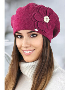 Kamea Fuksiová luxusná elegantná dámska baretka na zimu s kvetom Kalia, Farba fuksiová (odt. ružovej)