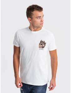 Ombre Clothing Pánske bavlnené tričko s potlačou na hrudi - biele V3 OM-TSPT-0167