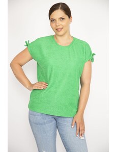 Şans Women's Green Shoulder Laced Polyester Fabric Blouse