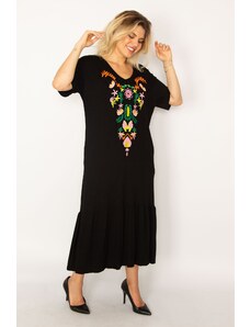 Şans Dámska veľká čierna sukňa s detailnou výšivkou, viacvrstvové šaty s bočným vreckom 65n34271