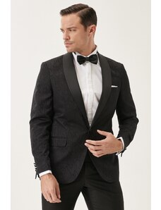 ALTINYILDIZ CLASSICS Pánsky smokingový oblek pre ženícha v čiernom Slim Fit šatovom golieri so vzorom