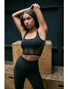 Trendyol Black Support/Shaping Tulle and Bodice Detail Square Neck Knitted Sports Bra