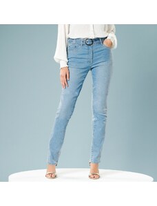 Blancheporte Rovné džínsy s opaskom pre nižšiu postavu zapraná modrá 038