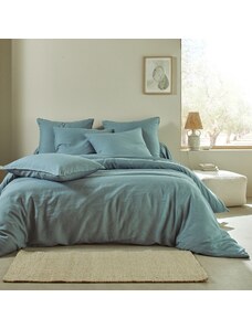 Blancheporte Jednofarebné obojstranná posteľná bielizeň opraný ľan a bavlna modrosivá 090