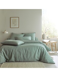 Blancheporte Jednofarebné obojstranná posteľná bielizeň opraný ľan a bavlna tyrkysová 090