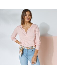 Blancheporte Jednofarebné tričko s tuniským výstrihom a dlhými rukávmi broskyňová 036