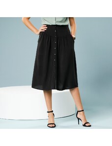 Blancheporte Jednofarebná midi sukňa s gombíkmi pre nižšiu postavu čierna 034