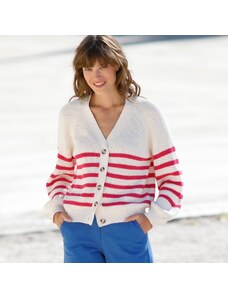 Blancheporte Pruhovaný sveter s gombíkmi ražná/ružová 036
