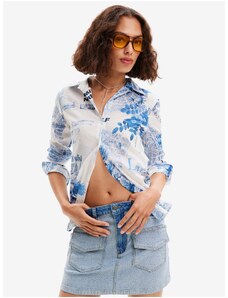 Blue and White Women's Patterned Shirt Desigual Flowers News - Women
