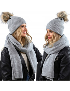 Fashionweek Dámsky zimný set čiapky a šál set: čiapky s brmbolcom a dlhá pletená šatka AL-M9 ​