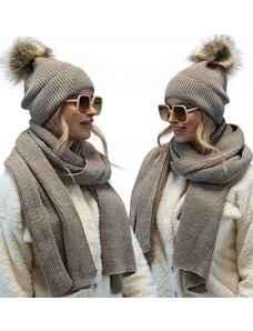 Fashionweek Dámsky zimný set čiapky a šál set: čiapky s brmbolcom a dlhá pletená šatka AL-M9 ​