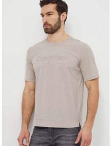 Tréningové tričko Calvin Klein Performance béžová farba, s nášivkou