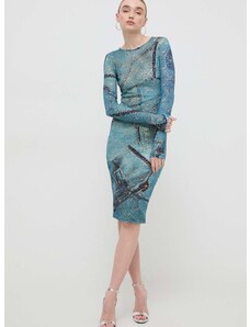 Šaty Versace Jeans Couture tyrkysová farba, midi, priliehavá, 76HAO938 JS279