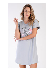 Vienetta Dámska nočná košeľa s krátkym rukávom Butterfly, farba šedá, 100% bavlna