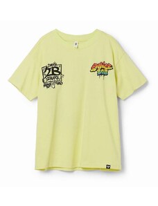 Detské bavlnené tričko Desigual žltá farba, s potlačou