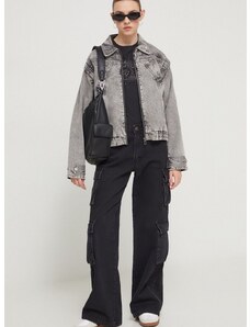 Rifľová bunda Desigual dámska, šedá farba, prechodná, oversize, 24SWED38
