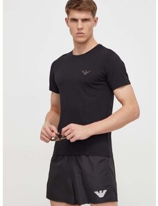 Bavlnené plážové tričko Emporio Armani Underwear čierna farba, s nášivkou