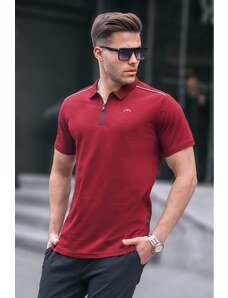 Madmext Men's Burgundy Basic Zippered Polo T-Shirt 6076