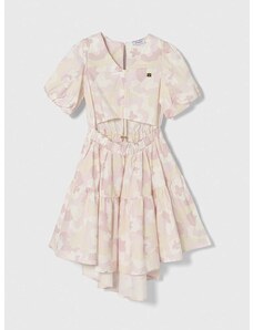 Dievčenské bavlnené šaty Pinko Up béžová farba, midi, áčkový strih