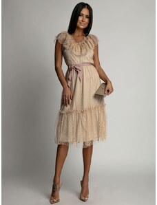 FASARDI Tulle dress with a neckline on the back, beige