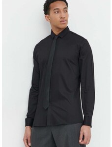 Košeľa HUGO pánska,čierna farba,slim,s klasickým golierom,50513945