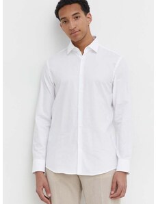 Bavlnená košeľa HUGO pánska,biela farba,slim,s klasickým golierom,50500965