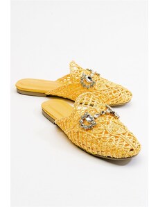 LuviShoes Dámske papuče zo žltého pleteného kameňa z ušľachtilej pravej kože