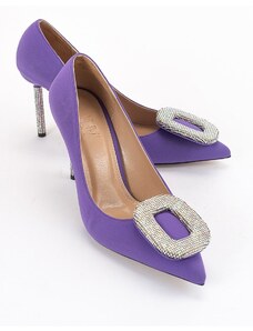 LuviShoes Dámske saténové topánky Entre Purple na podpätku