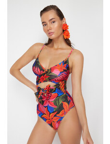 Trendyol Collection Obyčajné plavky s kvetinovým vzorom s dvojitým zaväzovaním