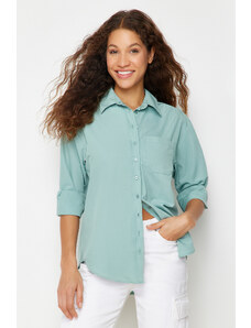Trendyol Collection Mint Single Pocket Boyfriend/Wide Fit Bavlnená tkaná košeľa