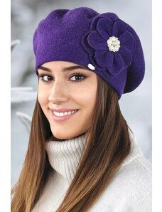 Kamea Fialová luxusná elegantná dámska baretka na zimu s kvetom Kalia, Farba fialová
