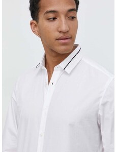 Bavlnená košeľa HUGO pánska,biela farba,slim,s klasickým golierom,50513925
