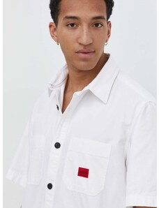 Bavlnená košeľa HUGO pánska,biela farba,voľný strih,s klasickým golierom,50495912