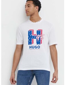 Bavlnené tričko Hugo Blue pánske,biela farba,s potlačou,50513411