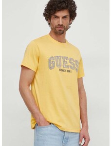 Bavlnené tričko Guess pánsky, žltá farba, s nášivkou, M4GI62 I3Z14
