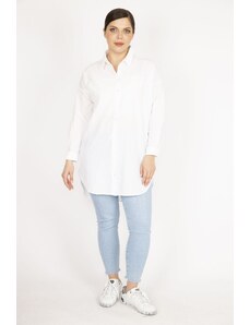 Şans Dámska biela veľká predná sukňa so zapínaním na gombík oválneho strihu dlhá košeľa 65n36177